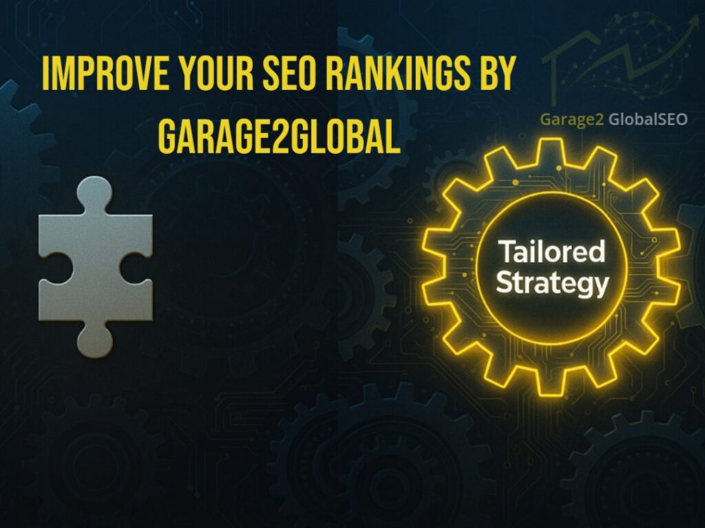 The official logo for Garage2GlobalSEO, showing a yellow house icon transforming into a digital globe with a growth arrow, representing the journey from a garage to global success