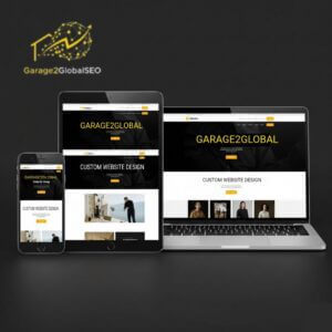 A custom website is shown with a responsive design adapting perfectly to a laptop, tablet, and smartphone screen, highlighting a key feature of modern web design.