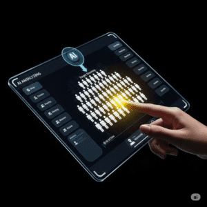 A digital tablet using AI to easily target a specific audience, representing the power of affordable digital marketing for high ROI.