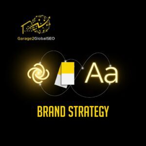 Abstract brand elements including a logo, color palette, and typography are connected by glowing lines, representing a strong and consistent brand identity.