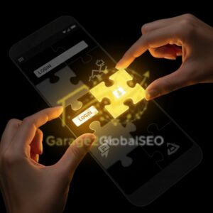 A hand assembles the core puzzle pieces of an app interface, representing the Minimum Viable Product (MVP) development strategy for startups.
