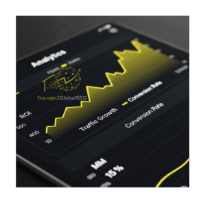 An analytics dashboard showing measurable results like increased ROI and traffic growth, highlighting Garage2Global's data-driven marketing approach.